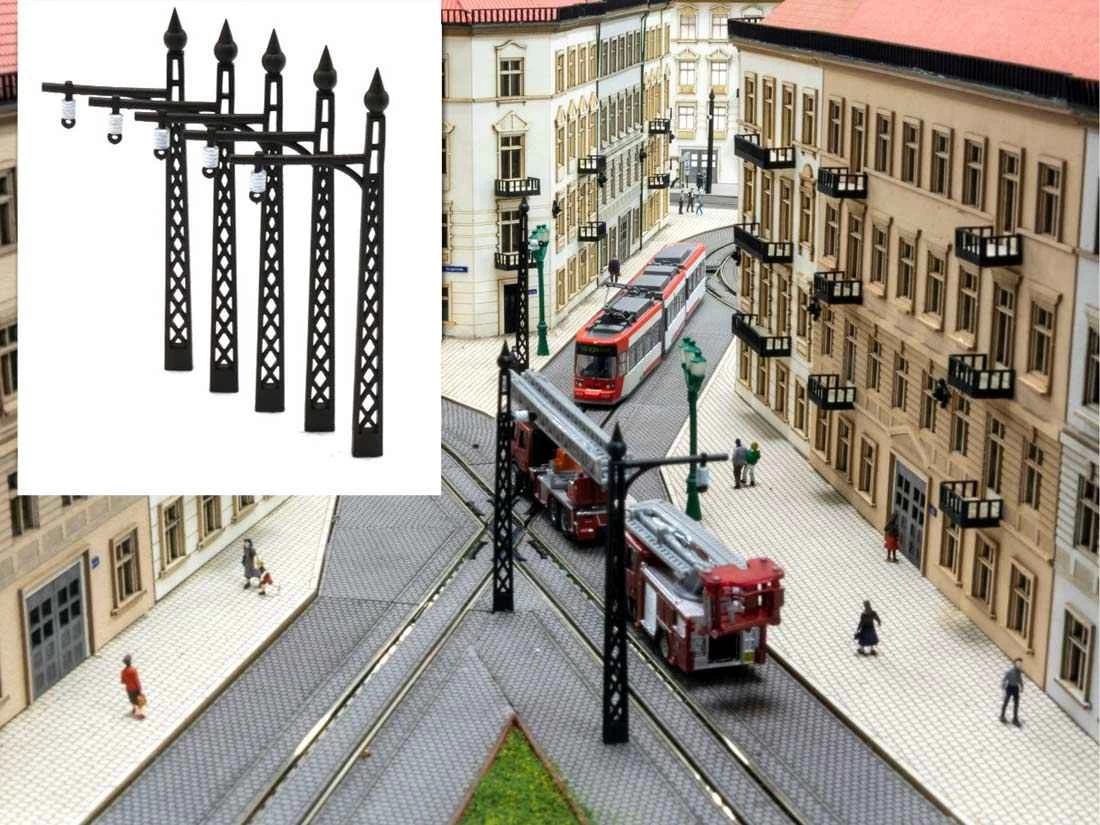 Modellbahn Union MU-TT-A50314 TT Straßenbahn Oberleitungsmast Mit Ausleger 5x Fertigmodell 4 Modellbahn Union MU-TT-A50314 TT Straßenbahn Oberleitungsmast Mit Ausleger 5x Fertigmodell – Bild 2